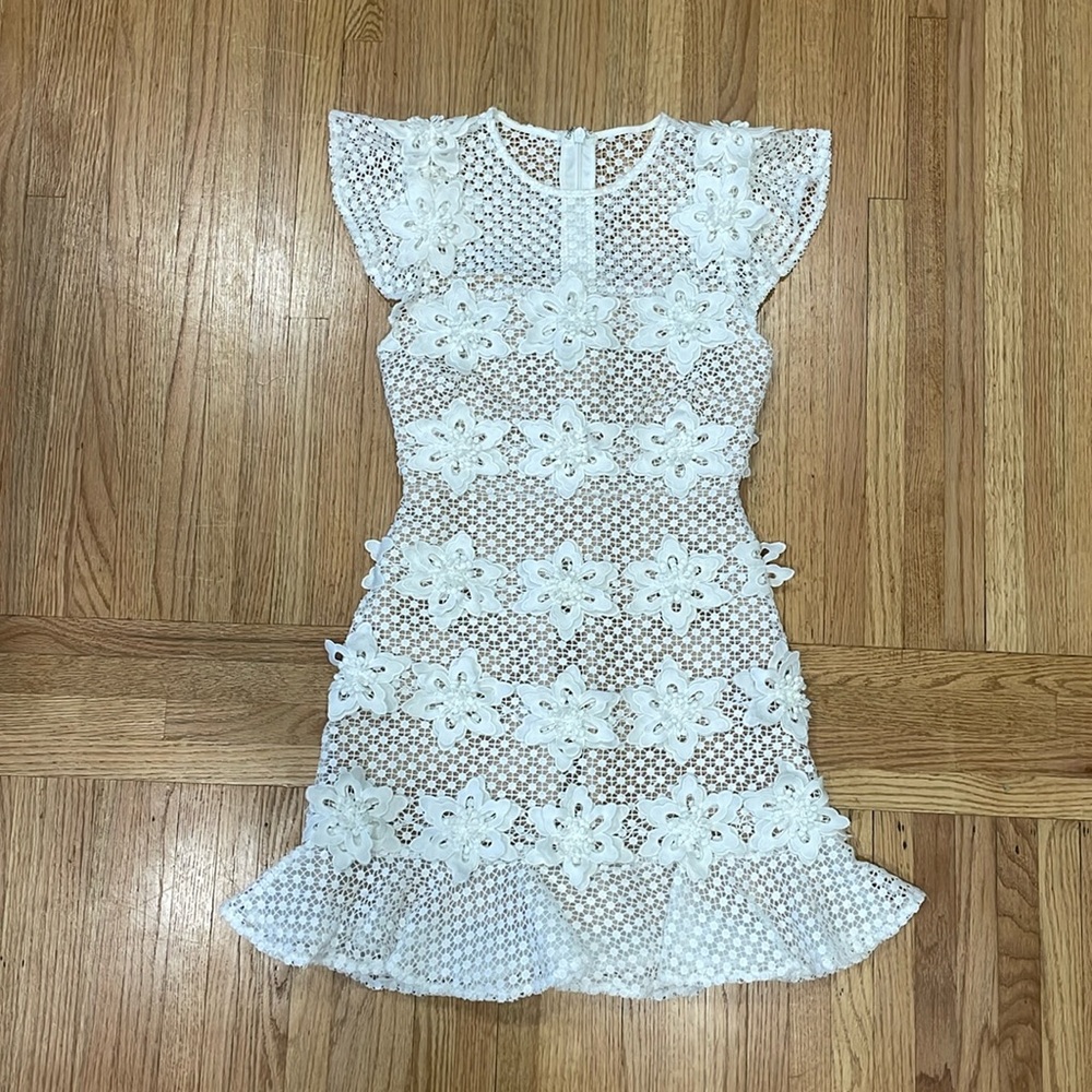 White Vow’d Flower Appliqué Mini Dress